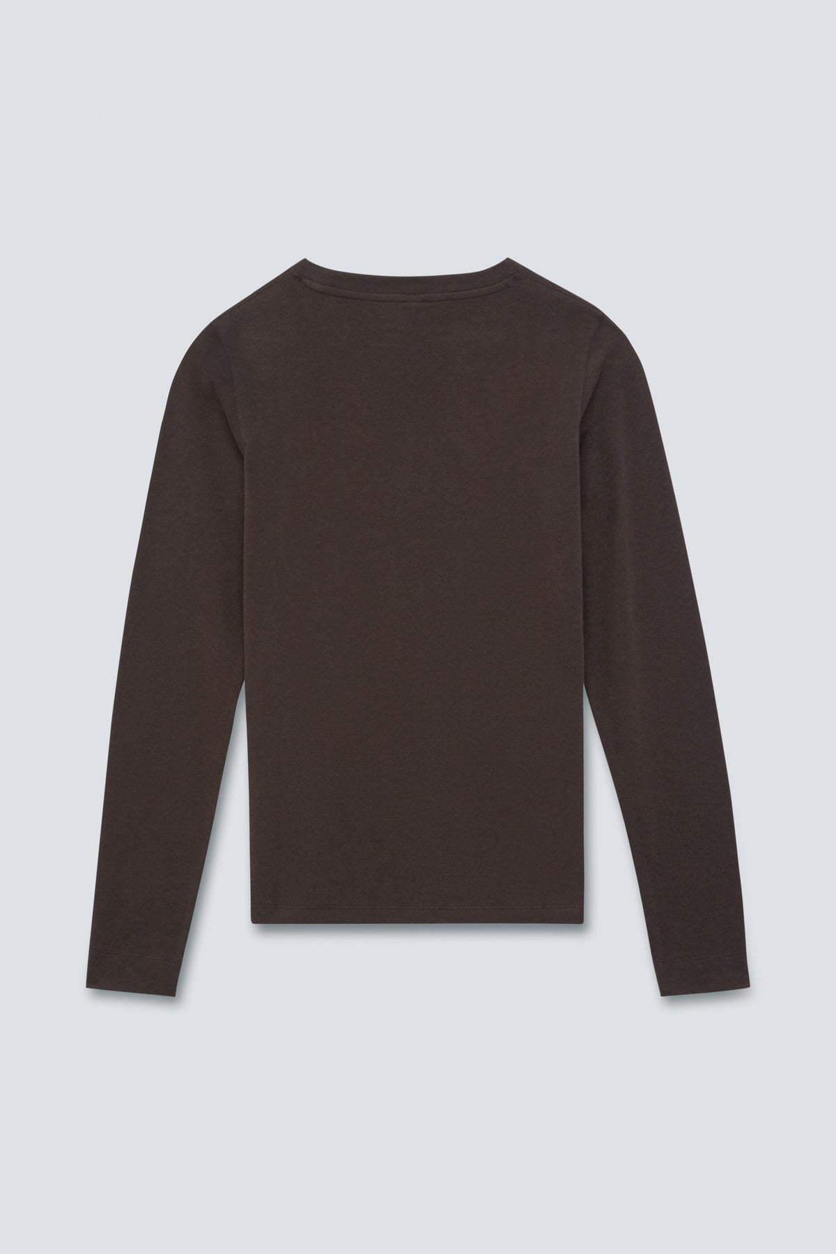 The Nora longsleeve in Chocolate Melange. Gemaakt van 95% biologisch katoen met 5% elastaan. Achterkant.