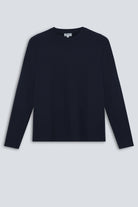 The Nora fitted long sleeve in navy detail view, 95% organic cotton 5% elastane made in Portugal