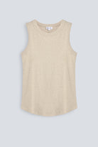 The Rania in Beige Melange. Front view. Ribbed tank made from 95% organic cotton with 5% elastane. GOTS, made in Portugal.  