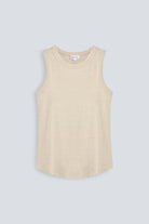 The Rania in Beige Melange. Ribbed tank made from 95% organic cotton with 5% elastane. Front view.