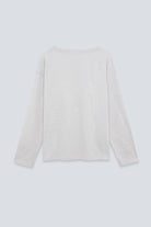 The Rose in Grey Melange. An oversized long sleeve that wears like a sweater, but lighter. 95% organic cotton with 5% elastane. GOTS. Back view. 