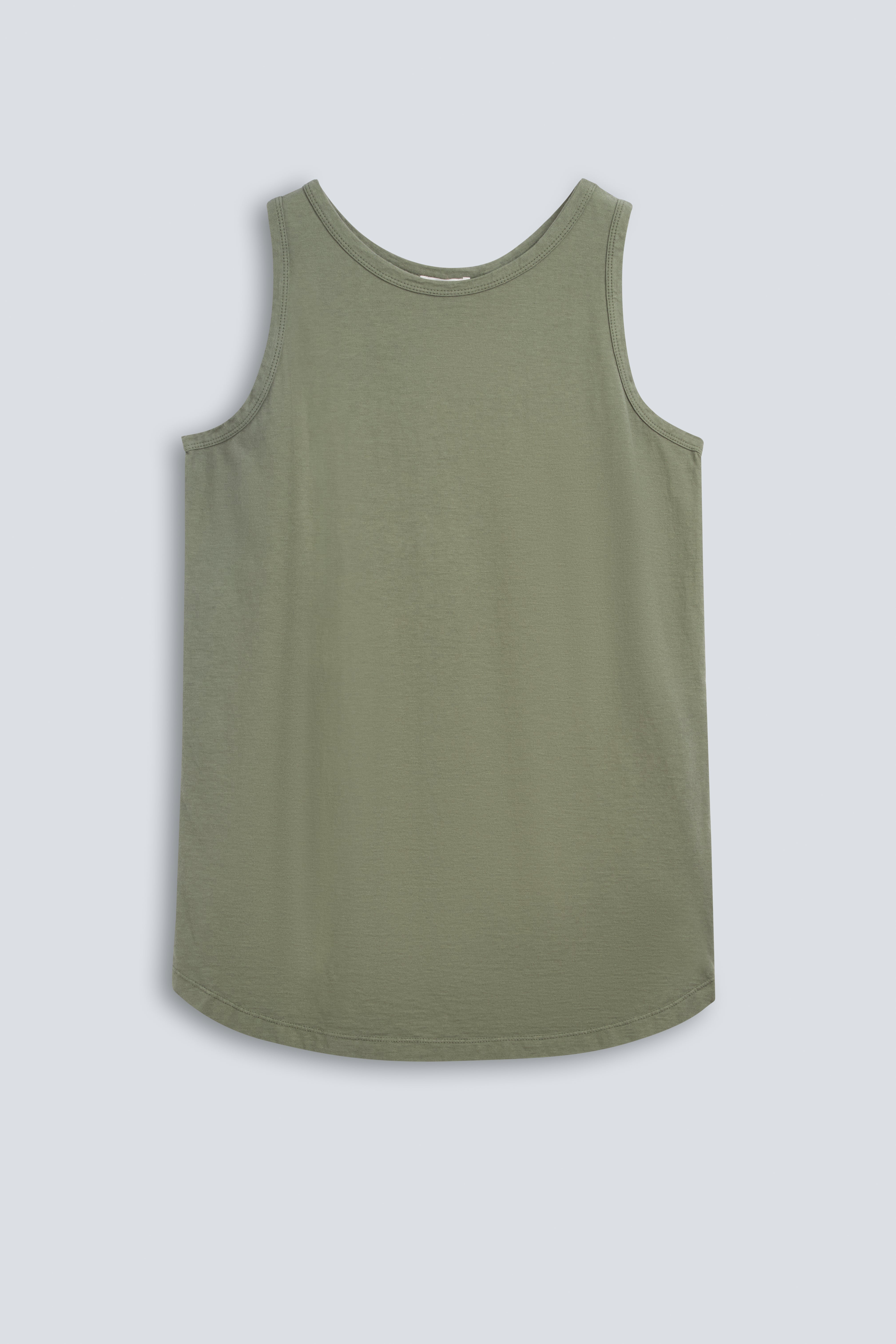 The Selene Olive. Front view. 140 grams 100% organic cotton. GOTS certified. 