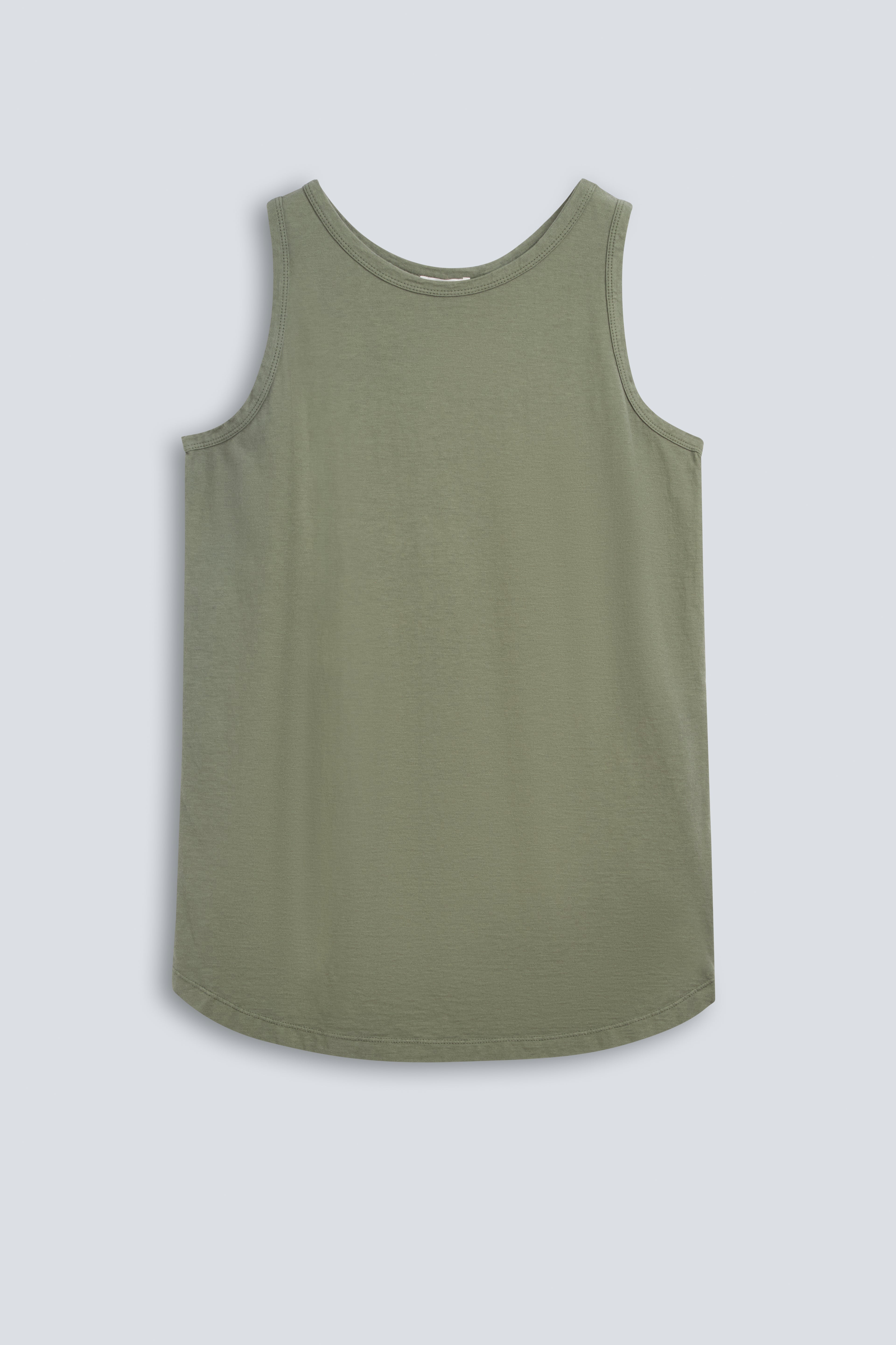 The Selene Olive. Front view. 140 grams 100% organic cotton. GOTS certified. 