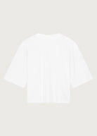 The Tess boxy tee crispy white back view, pocket detail, made in Portugal