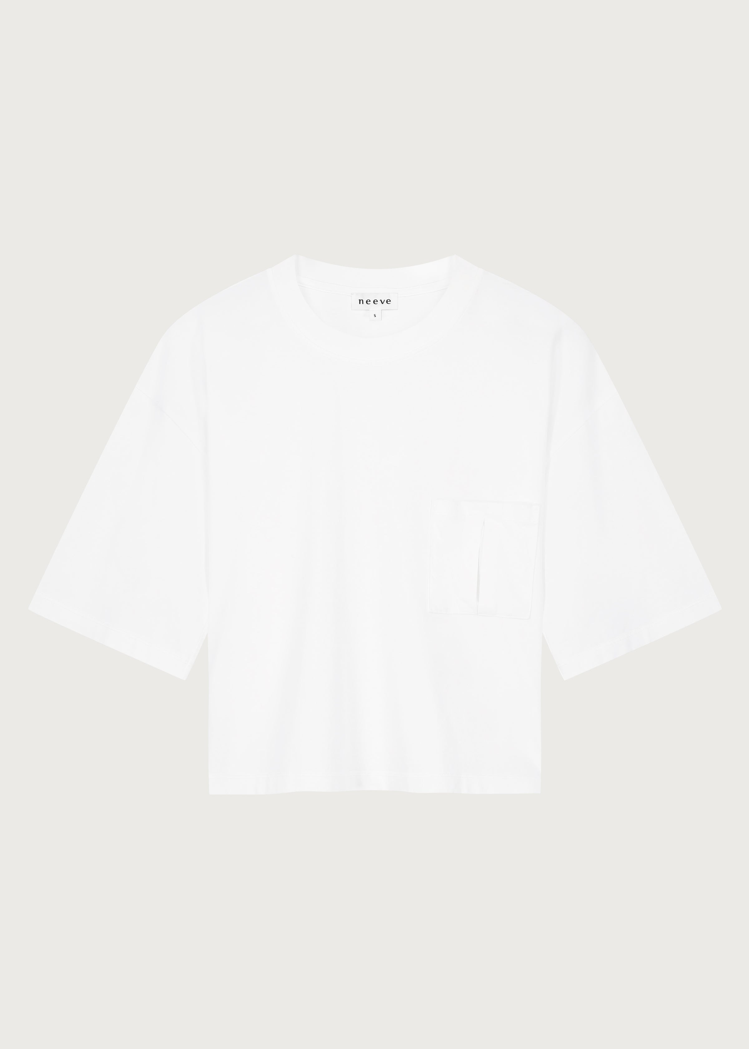 The Tess dropped shoulder tee in crispy white front view, 180g organic cotton