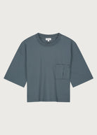 The Tess dropped shoulder tee in stone front view, 180g organic cotton made in Portugal