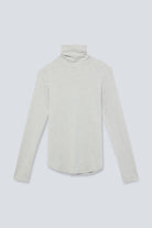 The Theresa in Grey Melange. Ribbed Turtleneck. 95% organic cotton with 5% elastane. GOTS. Front view. 