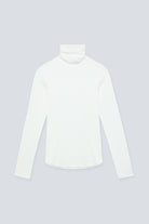 The Theresa in Off-White. Ribbed Turtleneck. 95% organic cotton with 5% elastane. GOTS. Front view. 