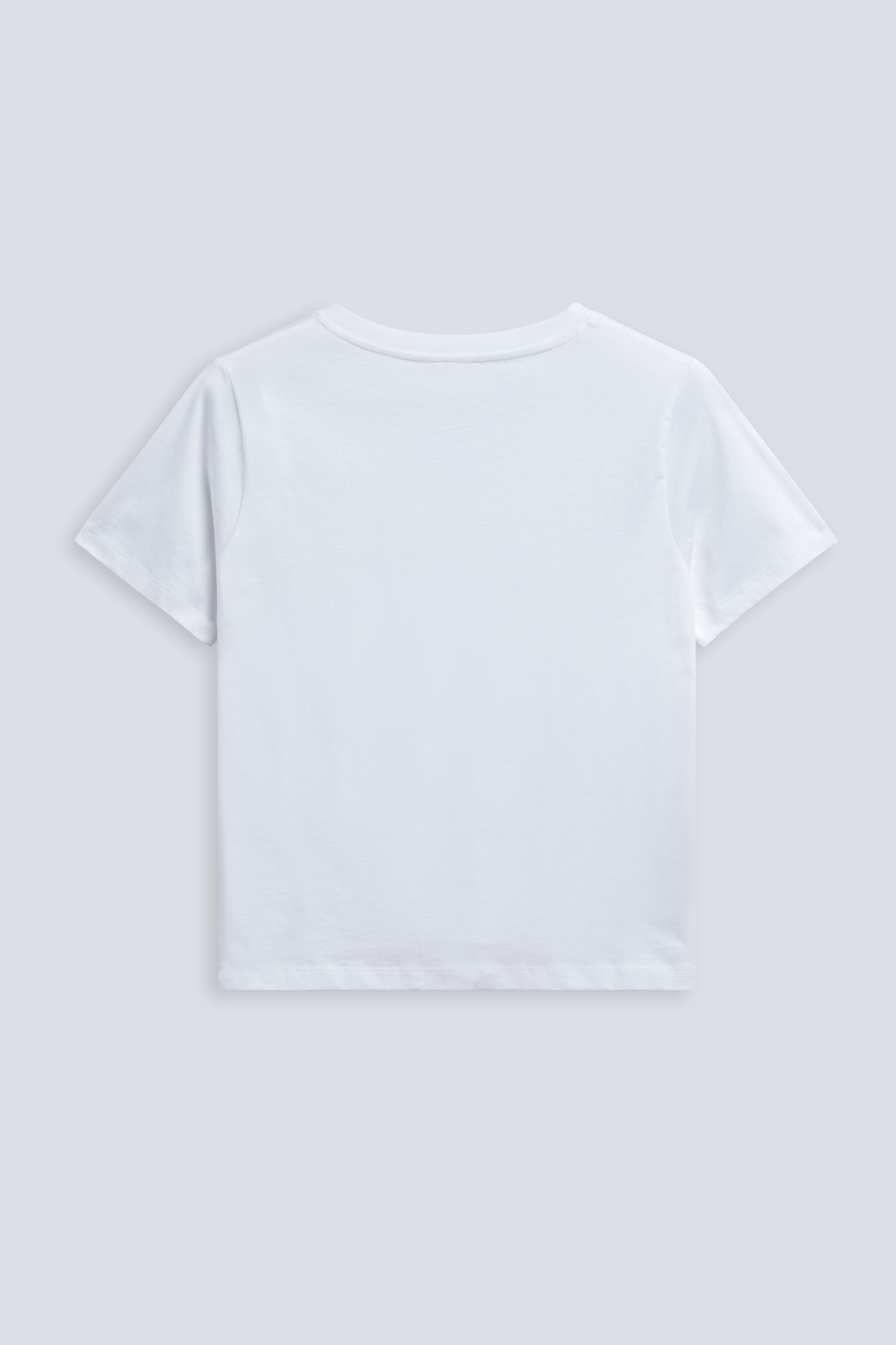 The Victoria in Crispy White. V-neck tee. 180 grams, 100% organic cotton. Back view.