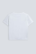 The Victoria in Crispy White. V-neck tee. 180 grams, 100% organic cotton. Back view.