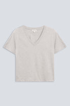 The Victoria in Grey Melange. 180 grams 100% organic cotton. GOTS Certified. Front view. 