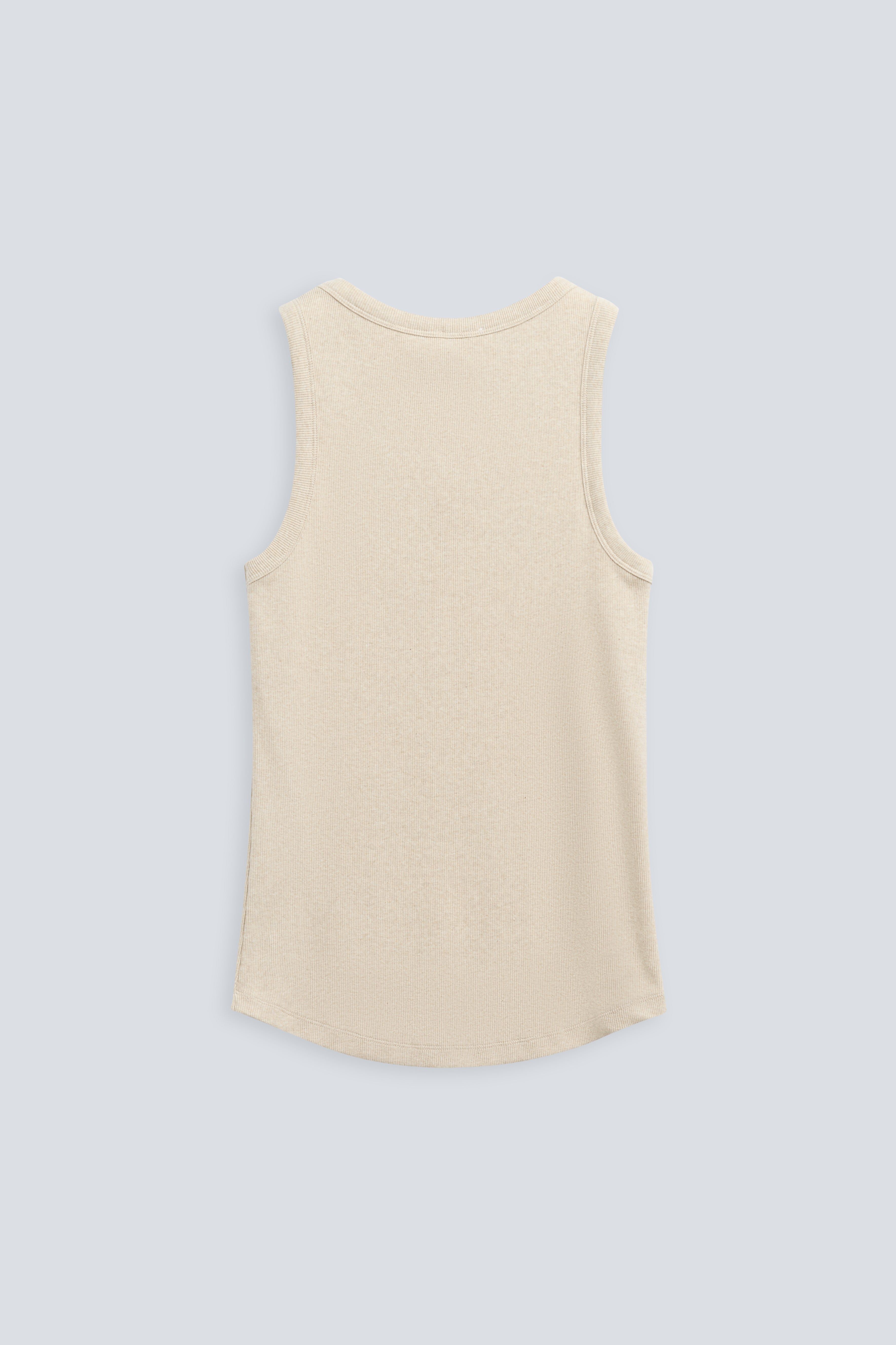 The Josie Tank Top in Beige Melange. Made from 95% organic cotton with 5% elastane. Back view.