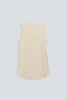 Ripp-Tanktop mit U-Ausschnitt in Beige Melange. Rückansicht.