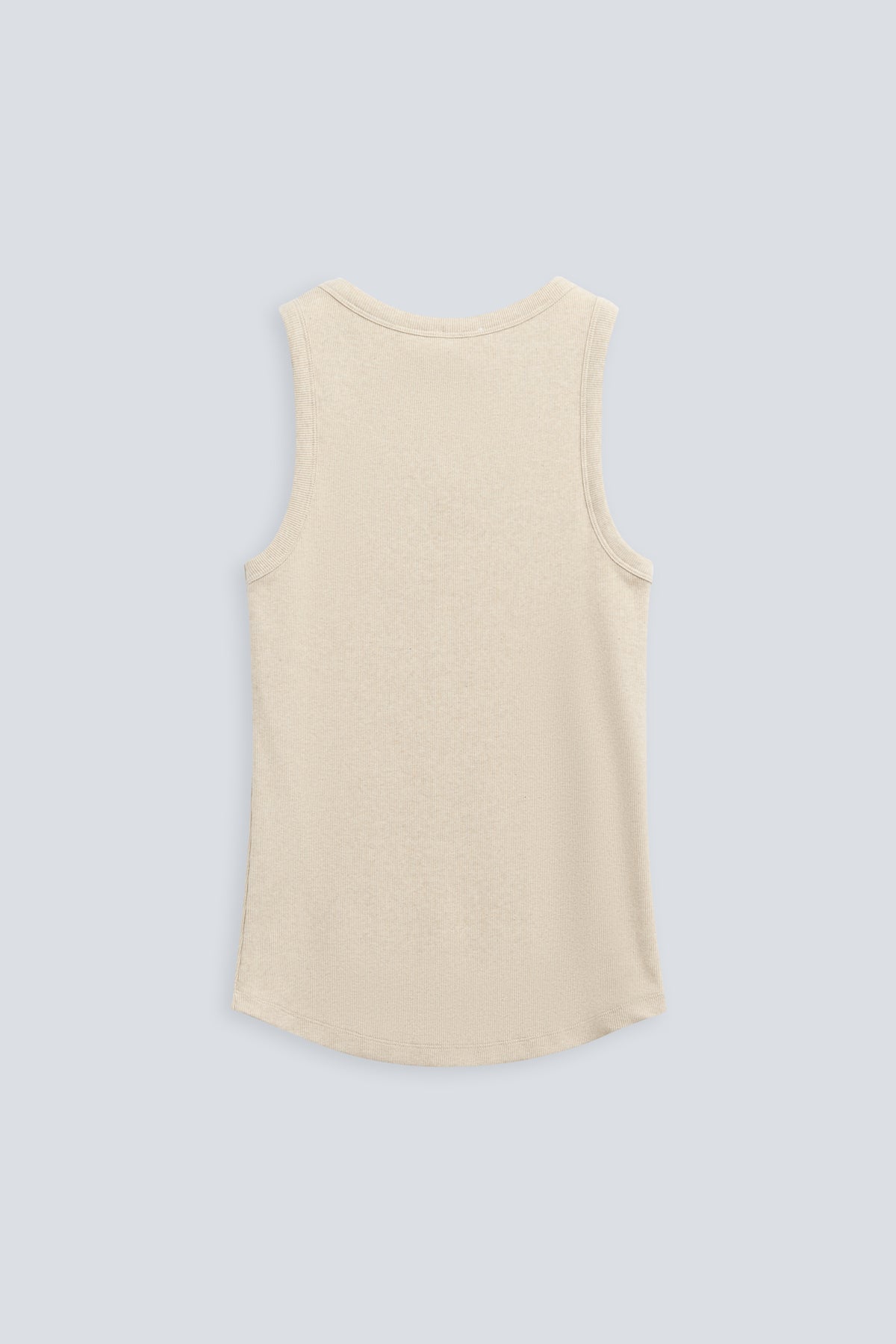 Ripp-Tanktop mit U-Ausschnitt in Beige Melange. Rückansicht.