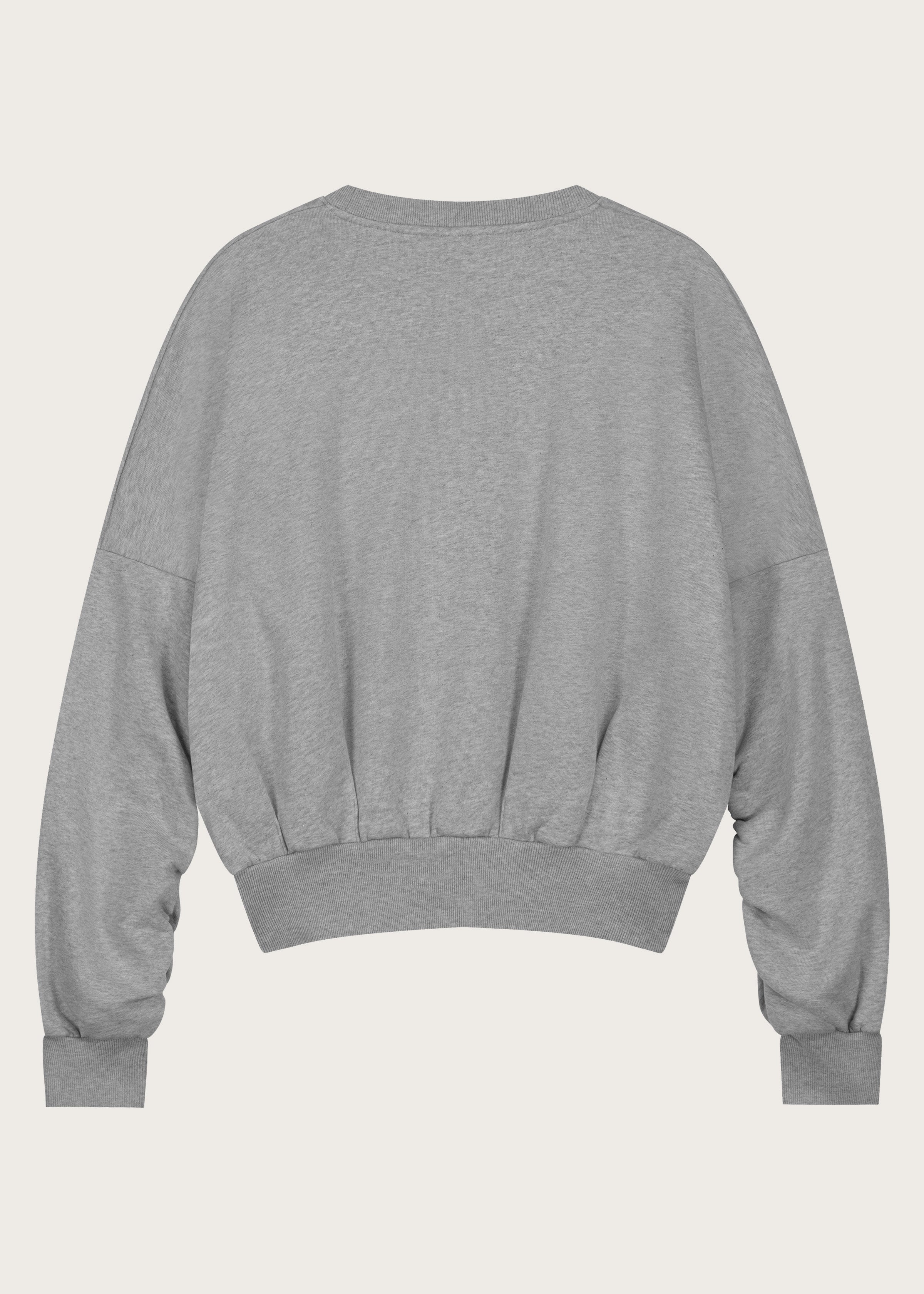 The Blake sweatshirt in grey melange back view, 100% organic cotton fleece made in Portugal