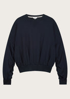 The Blake cropped sweatshirt navy front view, 100% organic cotton fleece made in Portugal