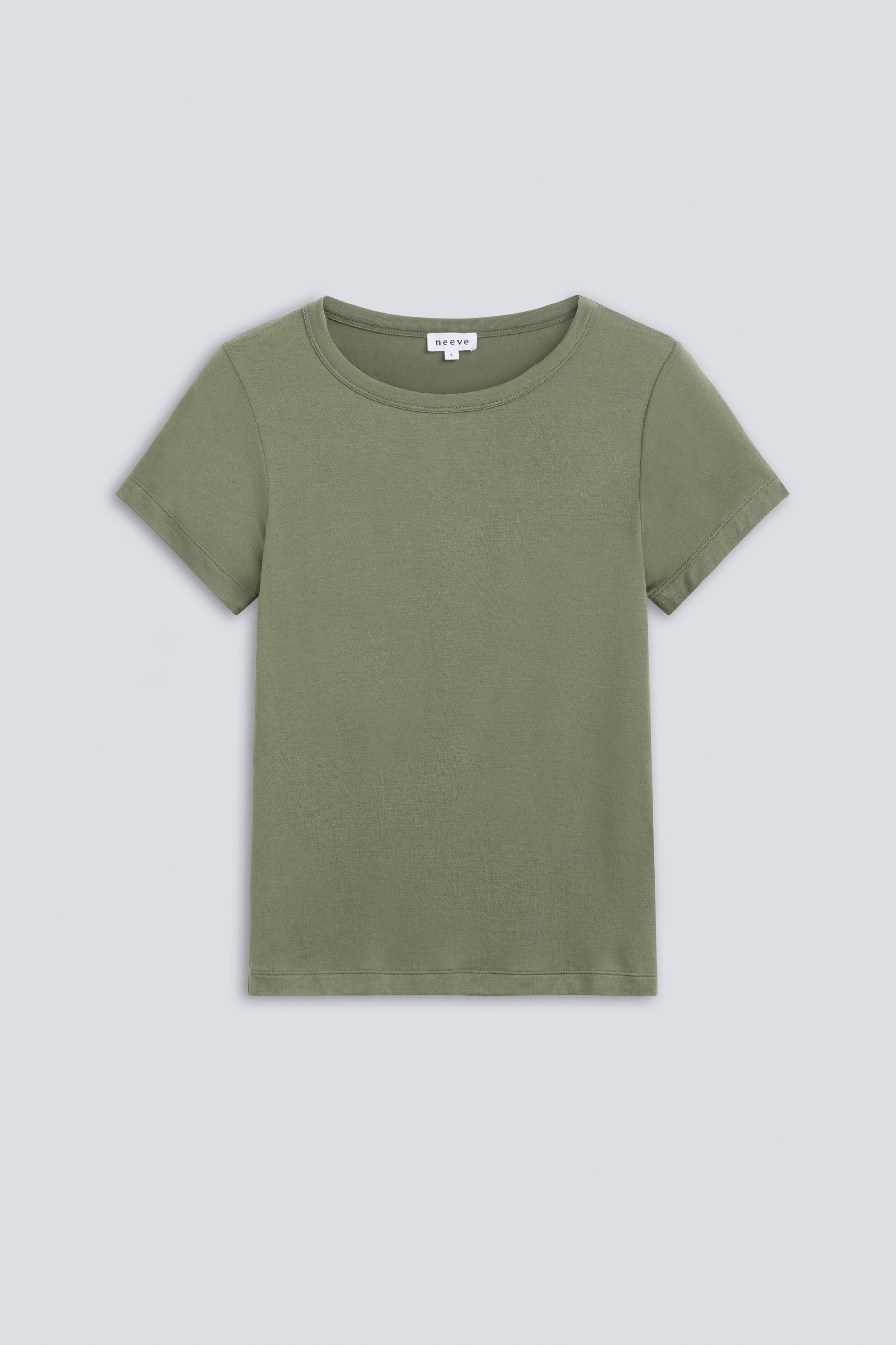 The Bobbie in Olive. 95% Micromodal with 5% elastane. Front view.