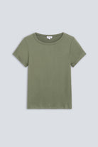 The Bobbie in Olive. 95% Micromodal with 5% elastane. Front view.