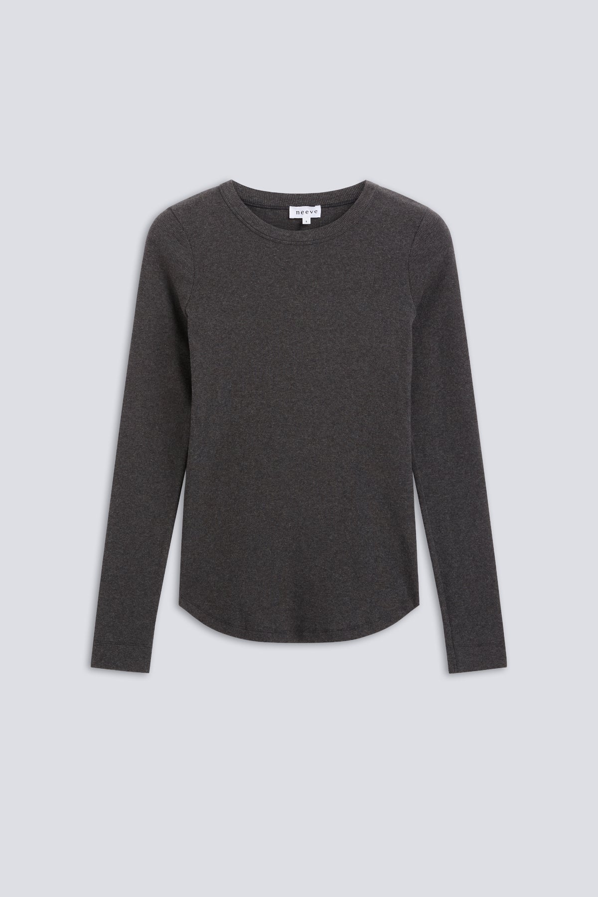 Ripp-Longsleeve in Dark Grey Melange. Vorderansicht.