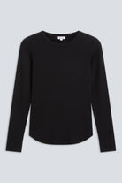 The Ella essential black long sleeve front view, 95% organic cotton made in Portugal