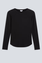 The Ella in Essential Black. Crew-neck long sleeve. 95% organic cotton with 5% elastane. Front view. GOTS