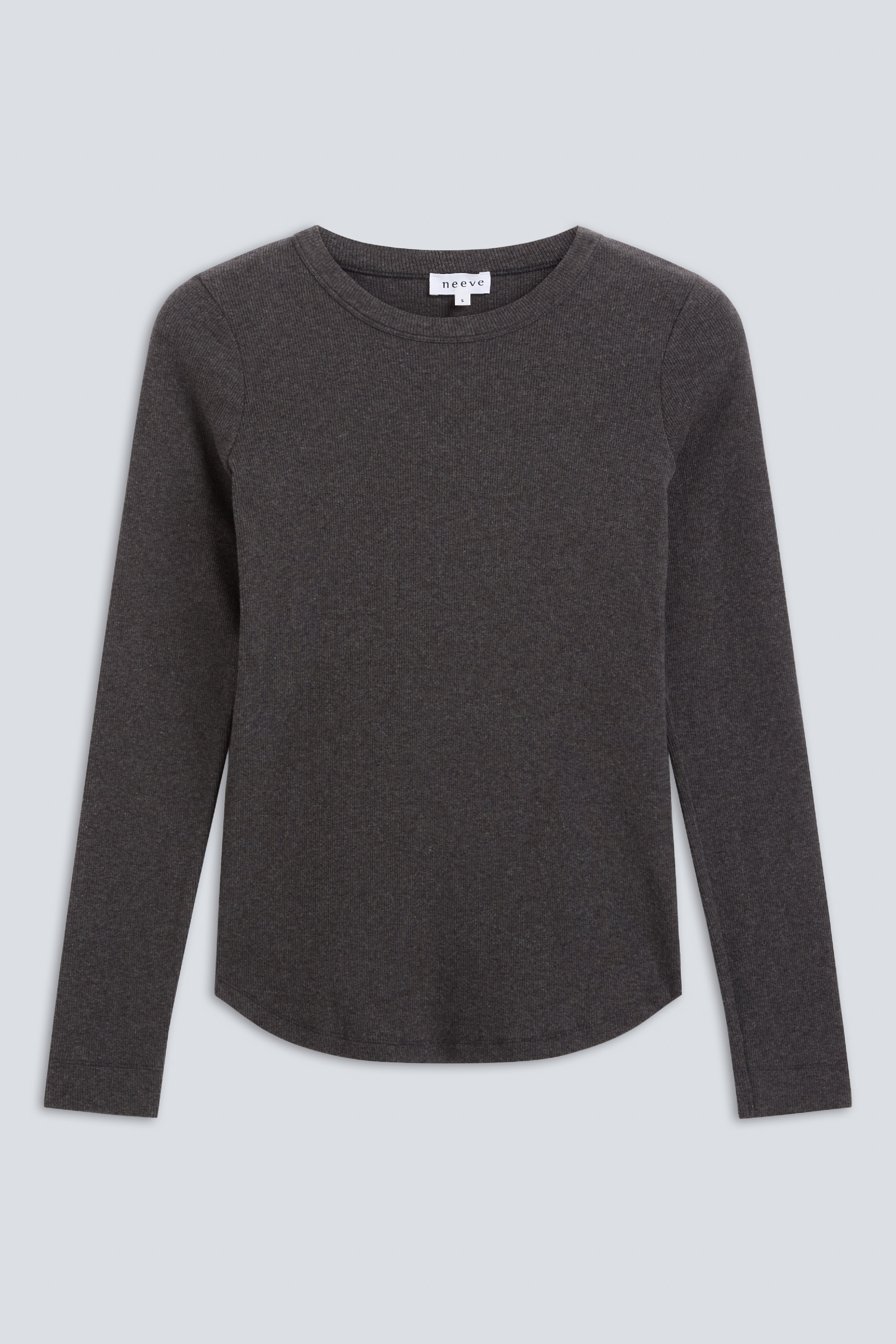 he Ella long sleeve in dark grey melange front view, GOTS certified organic cotton