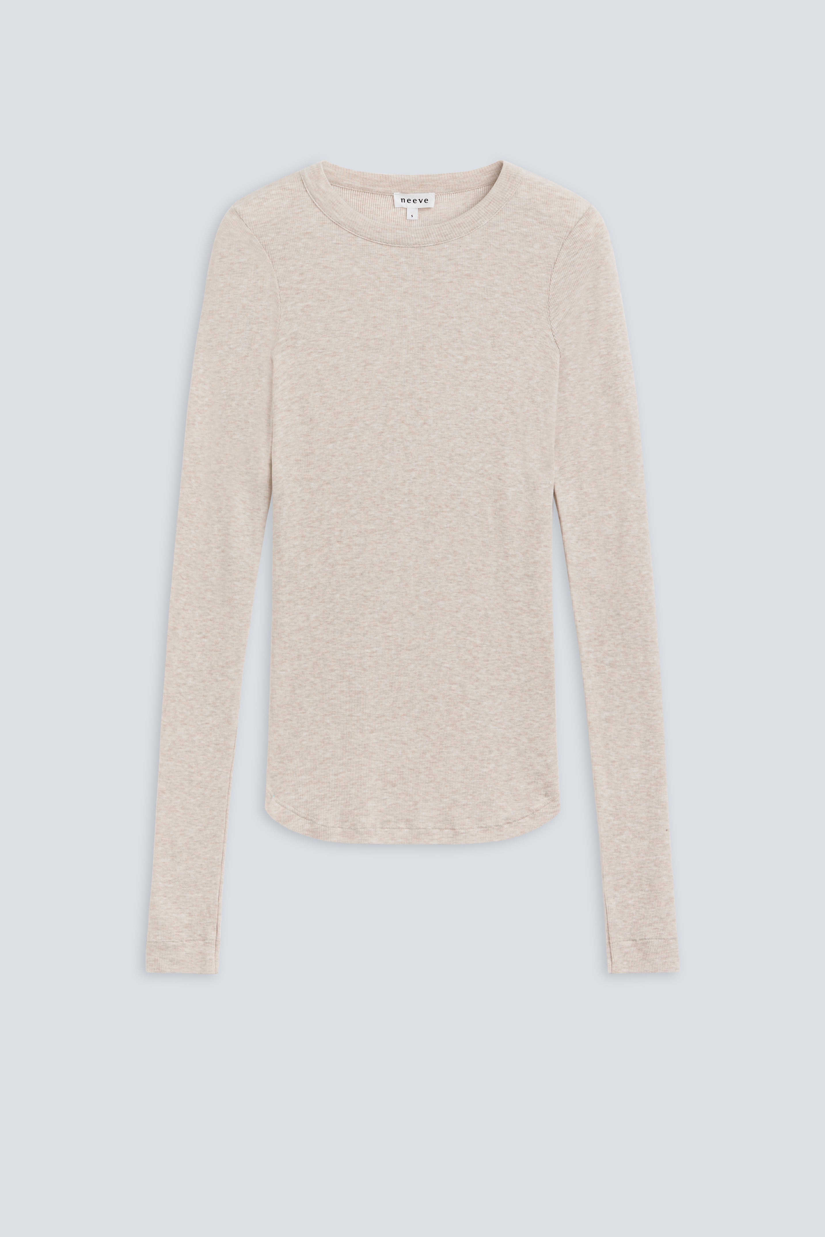 The Georgia in Beige Melange. Long sleeve. 98% modal with 2% elastane. Front view.