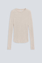 The Georgia in Beige Melange. Long sleeve. 98% modal with 2% elastane. Front view.