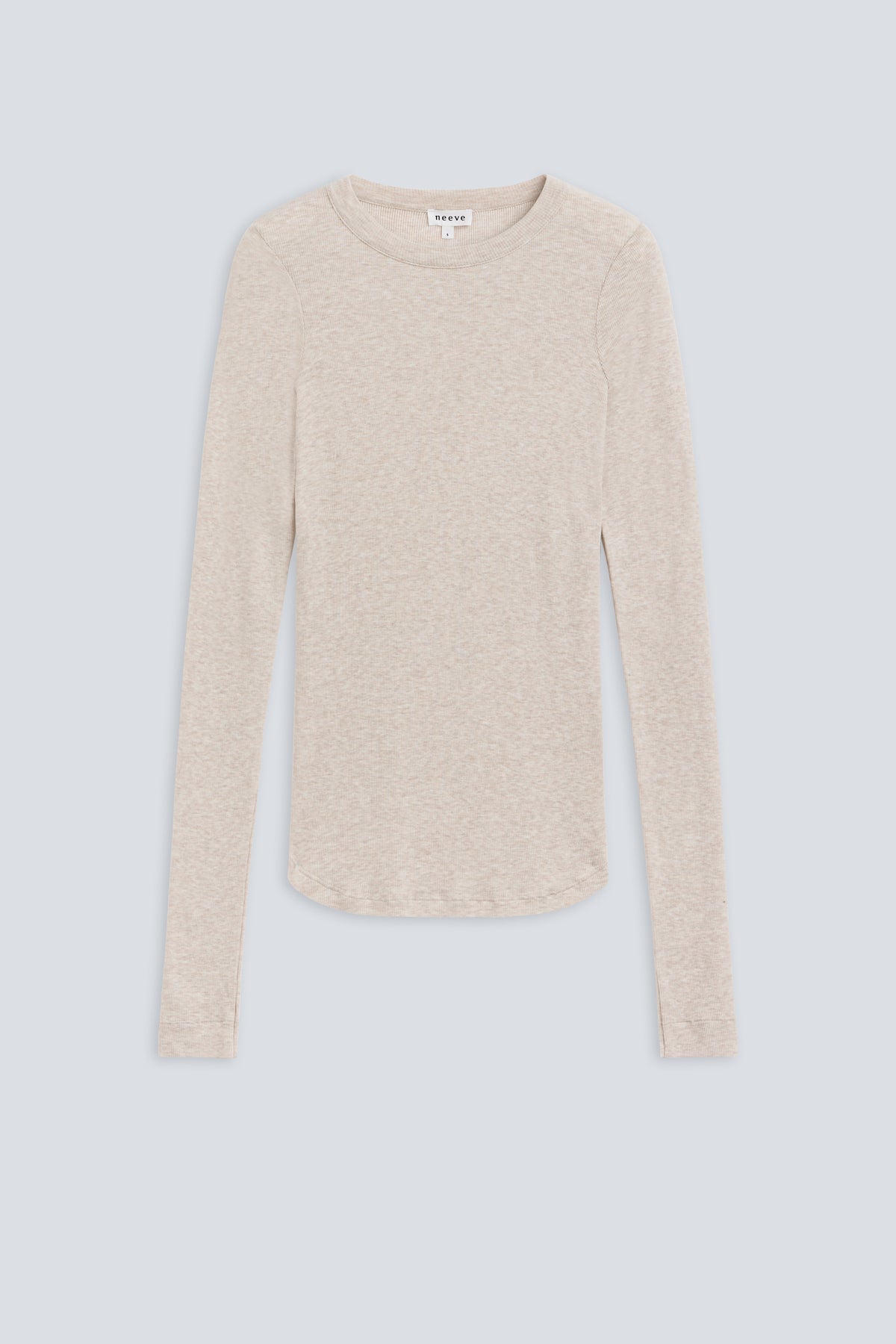 The Georgia in Beige Melange. Long sleeve. 98% modal with 2% elastane. Front view.