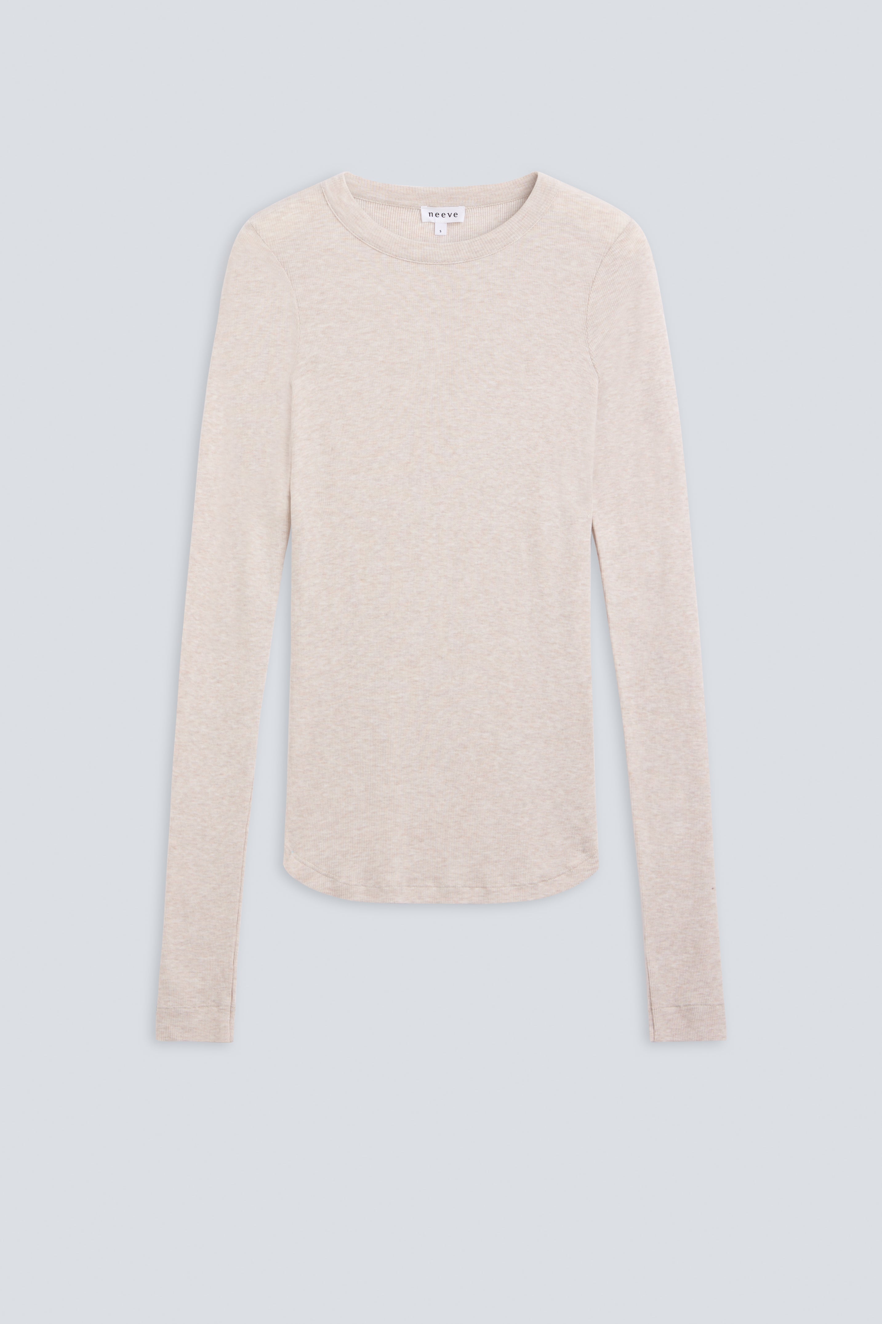 The Georgia weightless modal top in beige melange. Front view, 98% modal, 2% elastane, made in Portugal