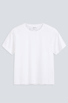 The Jill crew neck top in crispy white front view, 180g organic cotton, GOTS certified,  made in Portugal