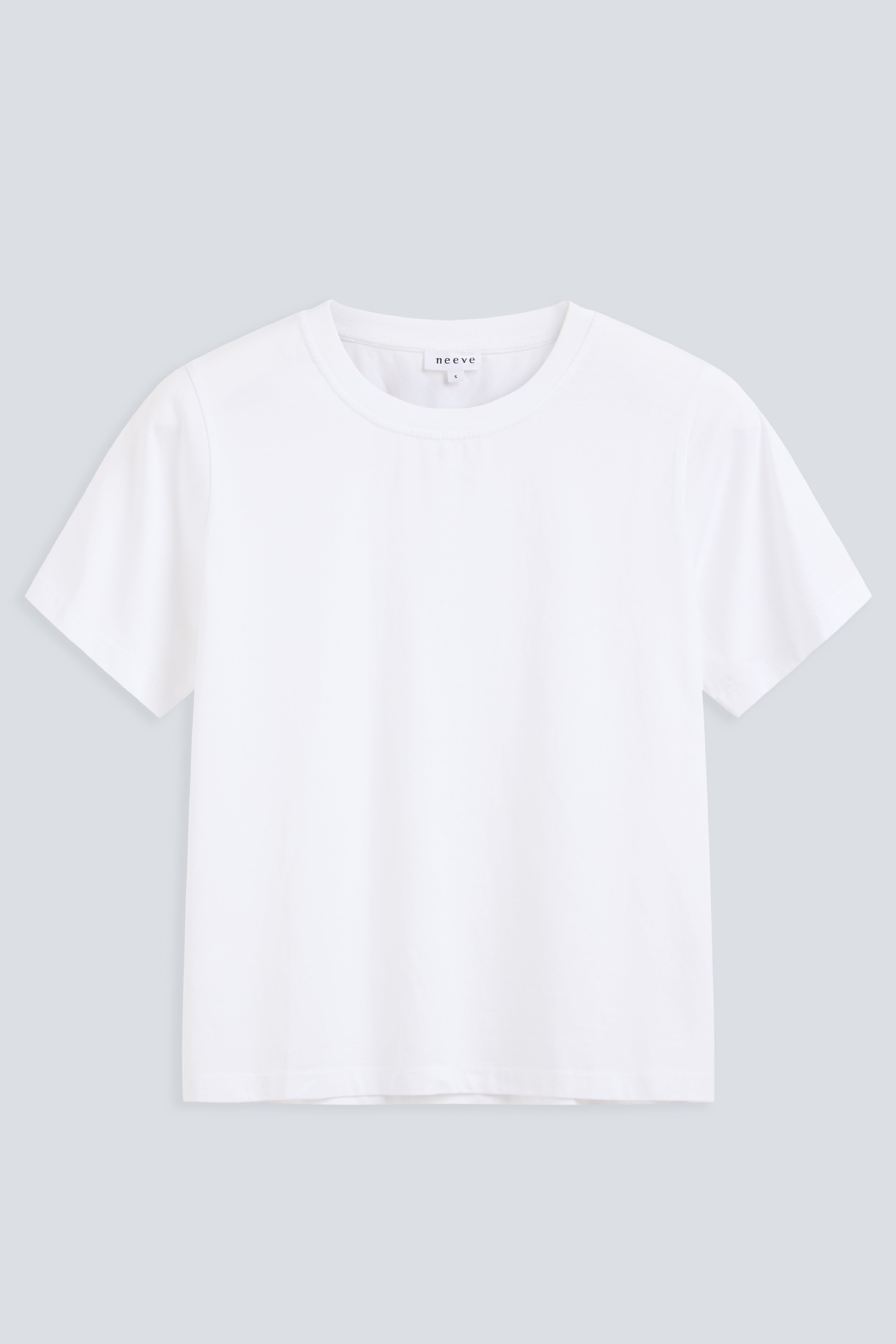 The Jill crew neck top in crispy white front view, 180g organic cotton, GOTS certified,  made in Portugal