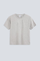 The Jill in Grey Melange. Crew-neck tee. 
180 grams, 100% organic cotton. GOTS. Front view. 