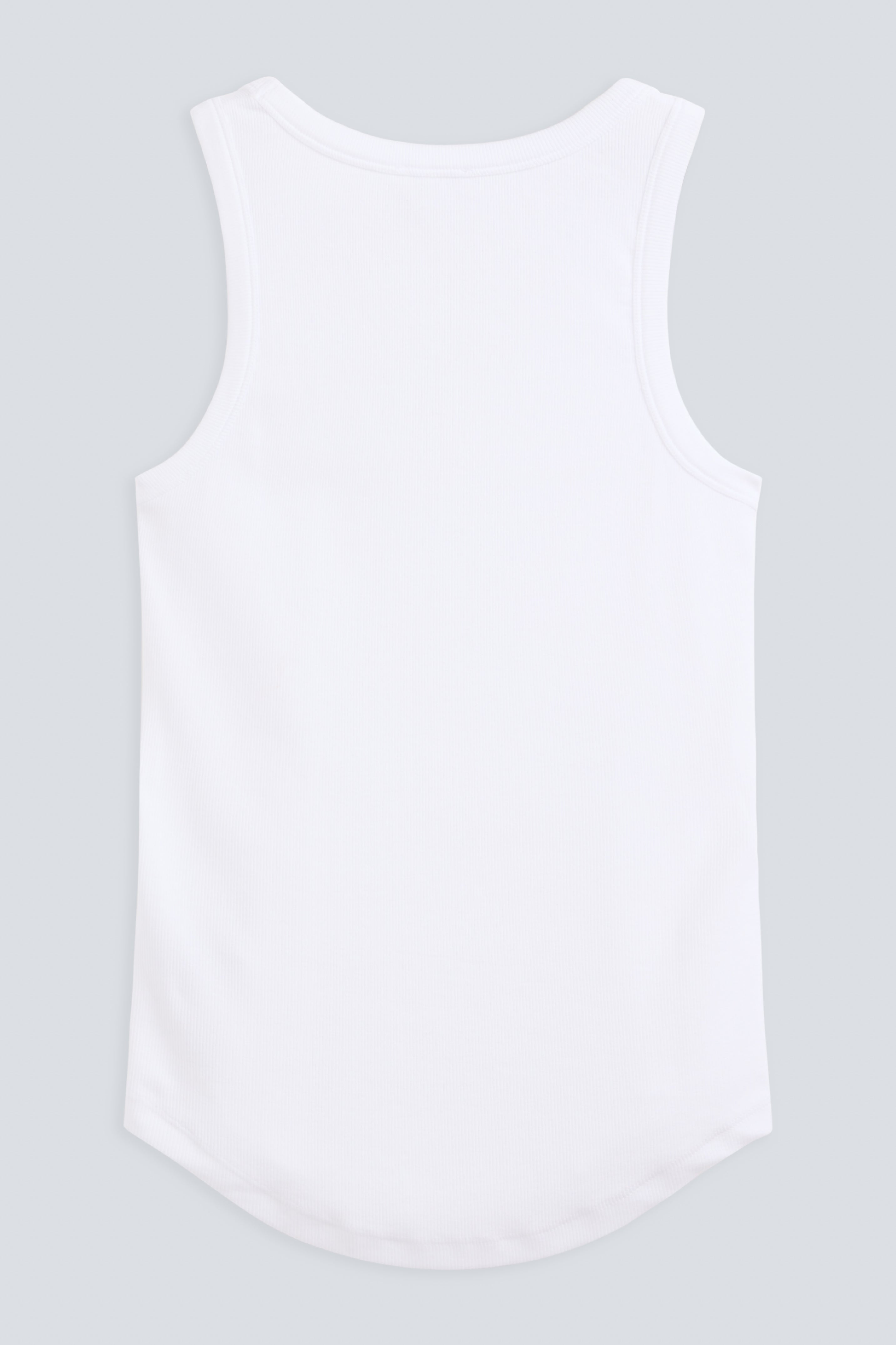 The Josie organic cotton tank top in crispy white, back view. GOTS-certified
