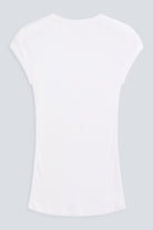 The Mika cap sleeve top in Crispy White. Back view. Ribbed modal fabric