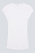 The Mika cap sleeve top in Crispy White. Front view. Ribbed modal fabric
