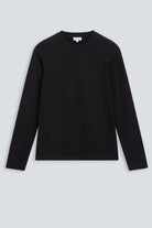 The Nora essential black long sleeve front view, body-skimming fit, 95% organic cotton 5% elastane made in Portugal