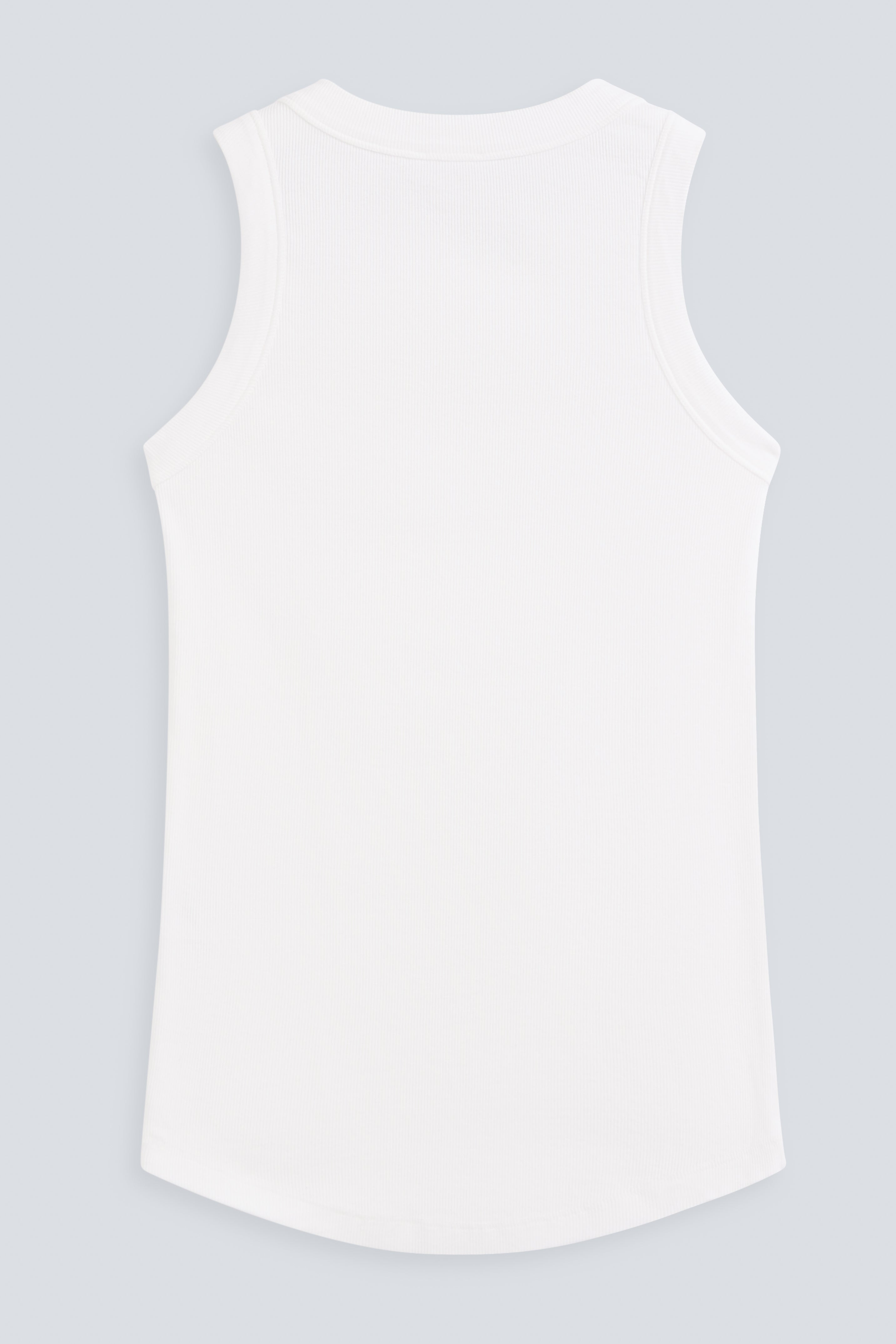 The Rania off white ribbed tank, back view, organic cotton GOTS certified