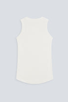 The Rania in Off-White. Geribde tanktop van 95% biologisch katoen met 5% elastaan. Achterkant.