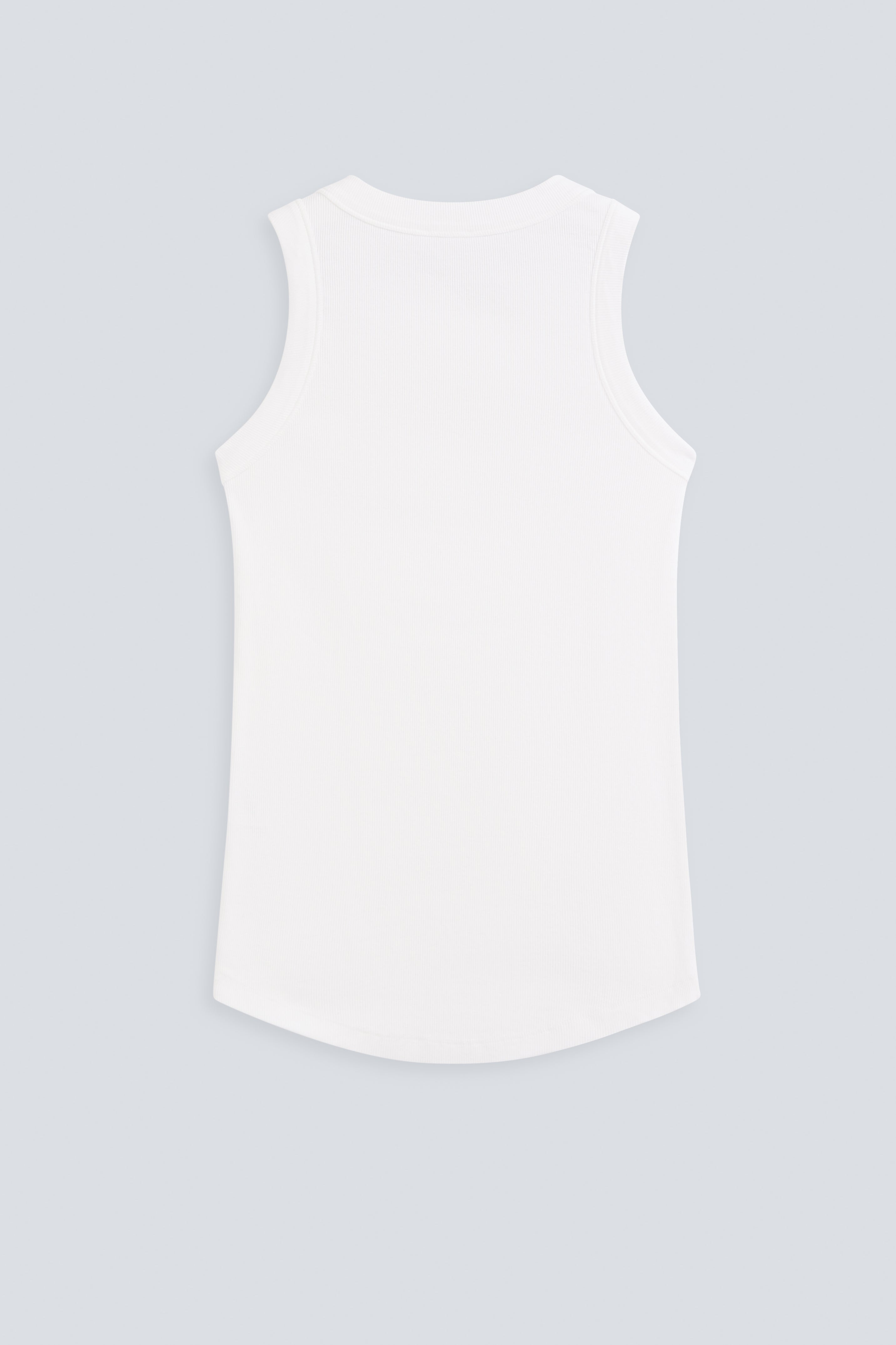 The Rania in Off-White. Back view. Ribbed tank made from 95% organic cotton with 5% elastane. GOTS, made in Portugal.  
