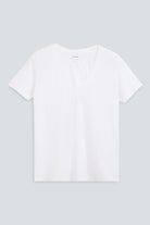 The Stella v-neck t-shirt in crispy white front, GOTS certified organic cotton