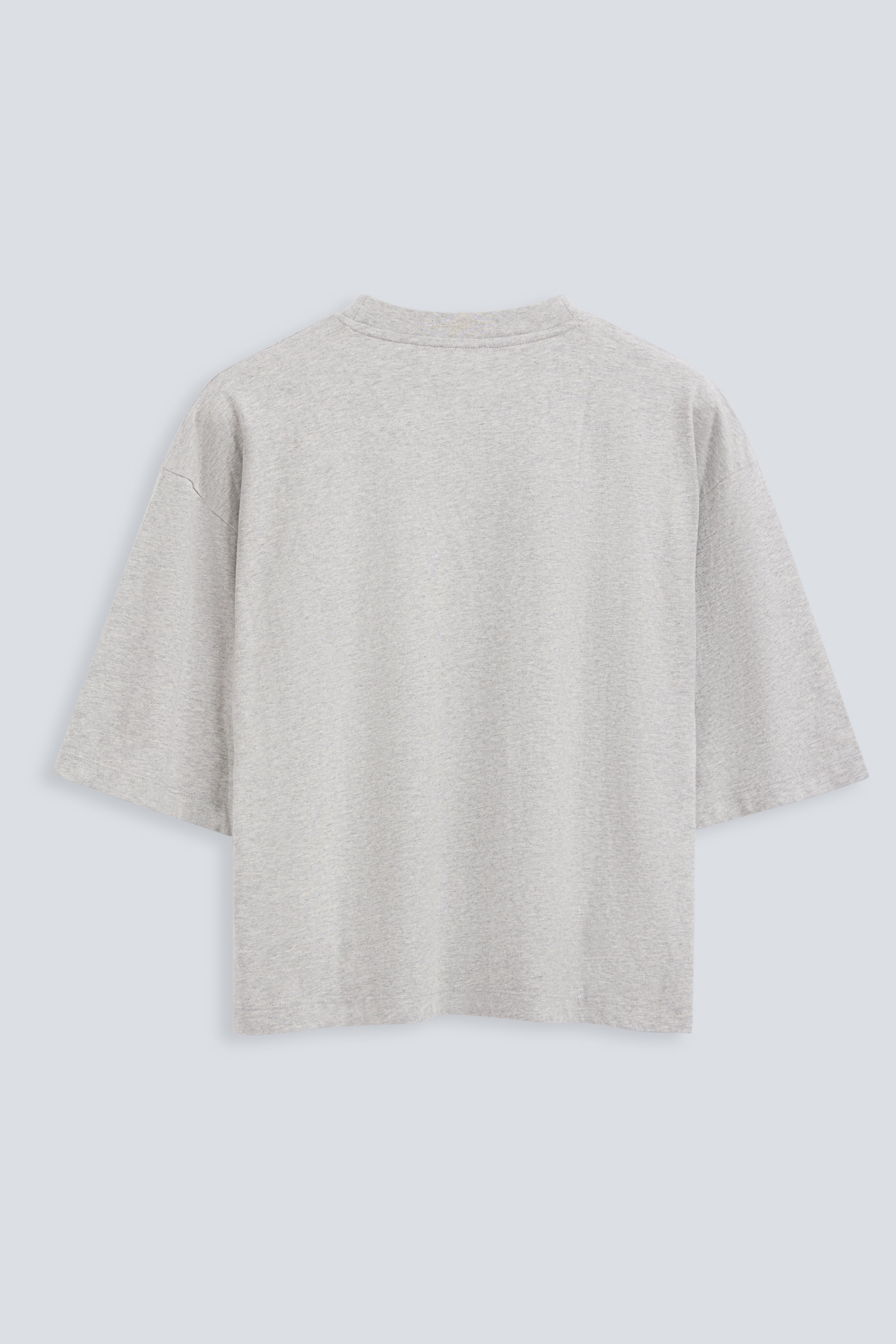 The Talia cropped boxy tee grey melange back view, made in Portugal