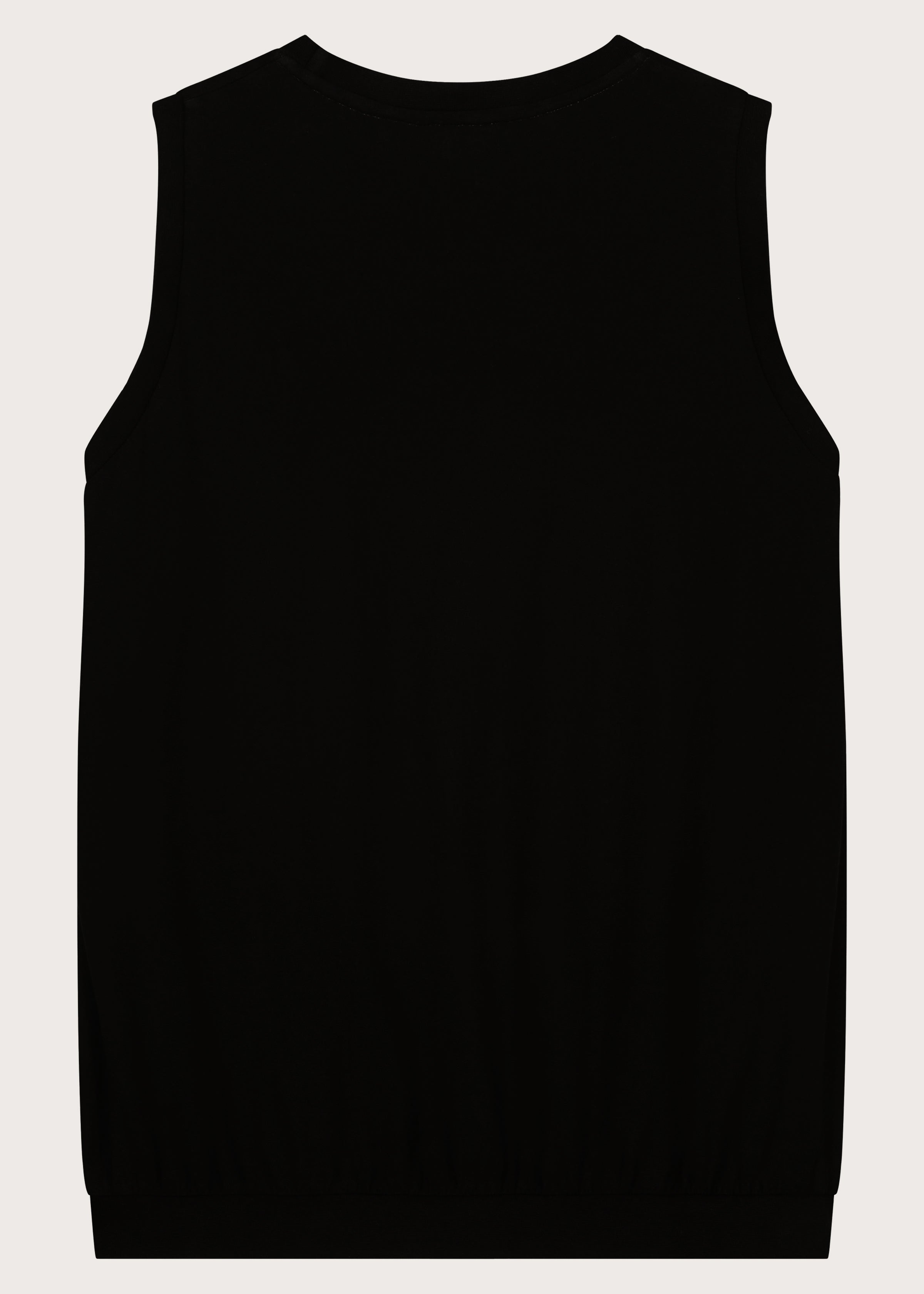 The Neva tank top in essential black - back view, sustainable wardrobe essential