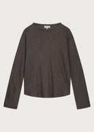 The Reese linen top in intense brown - front view, breathable natural fabric