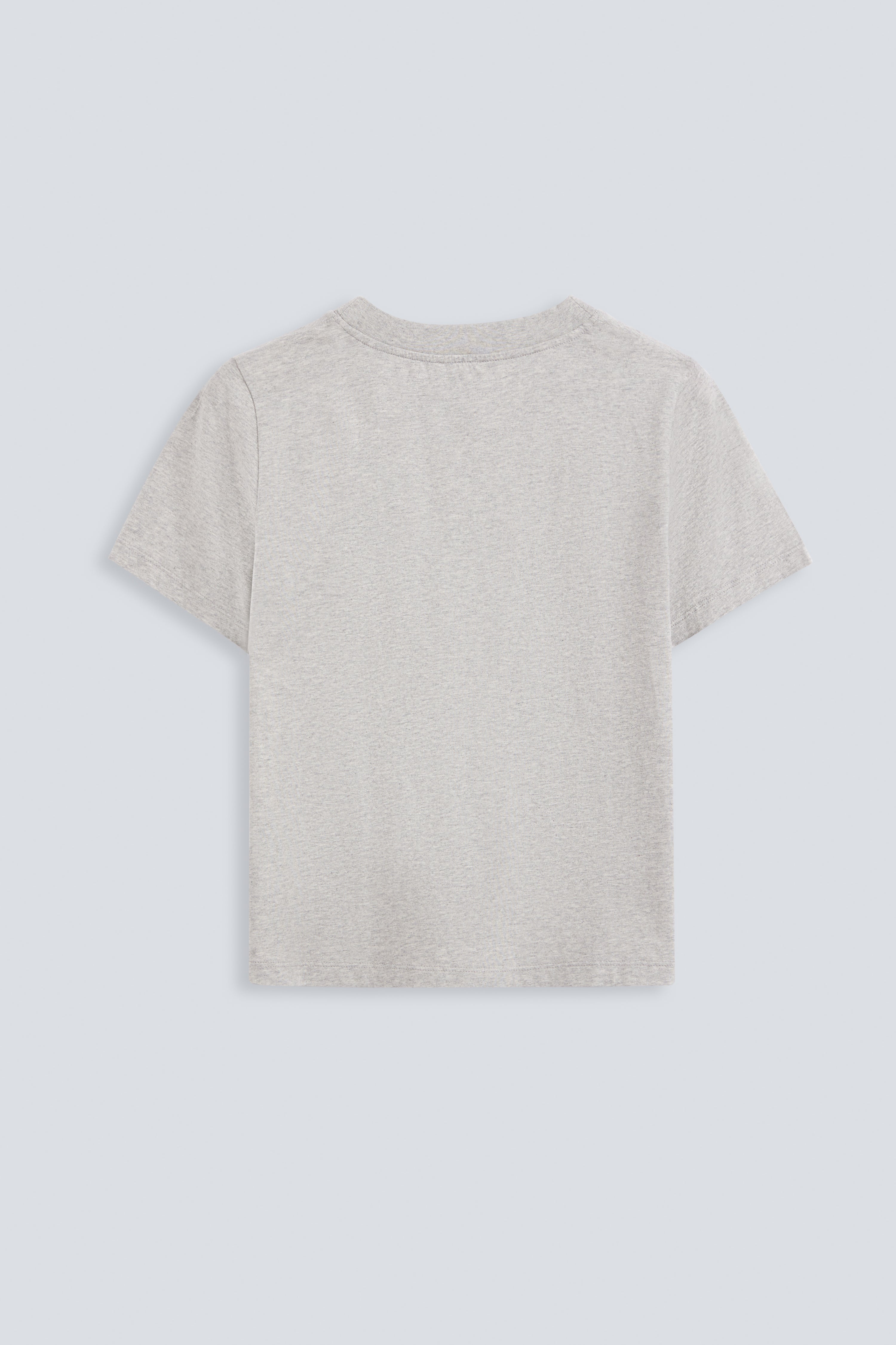 The Victoria in Grey Melange. 180 grams 100% organic cotton. GOTS Certified. Back view. 