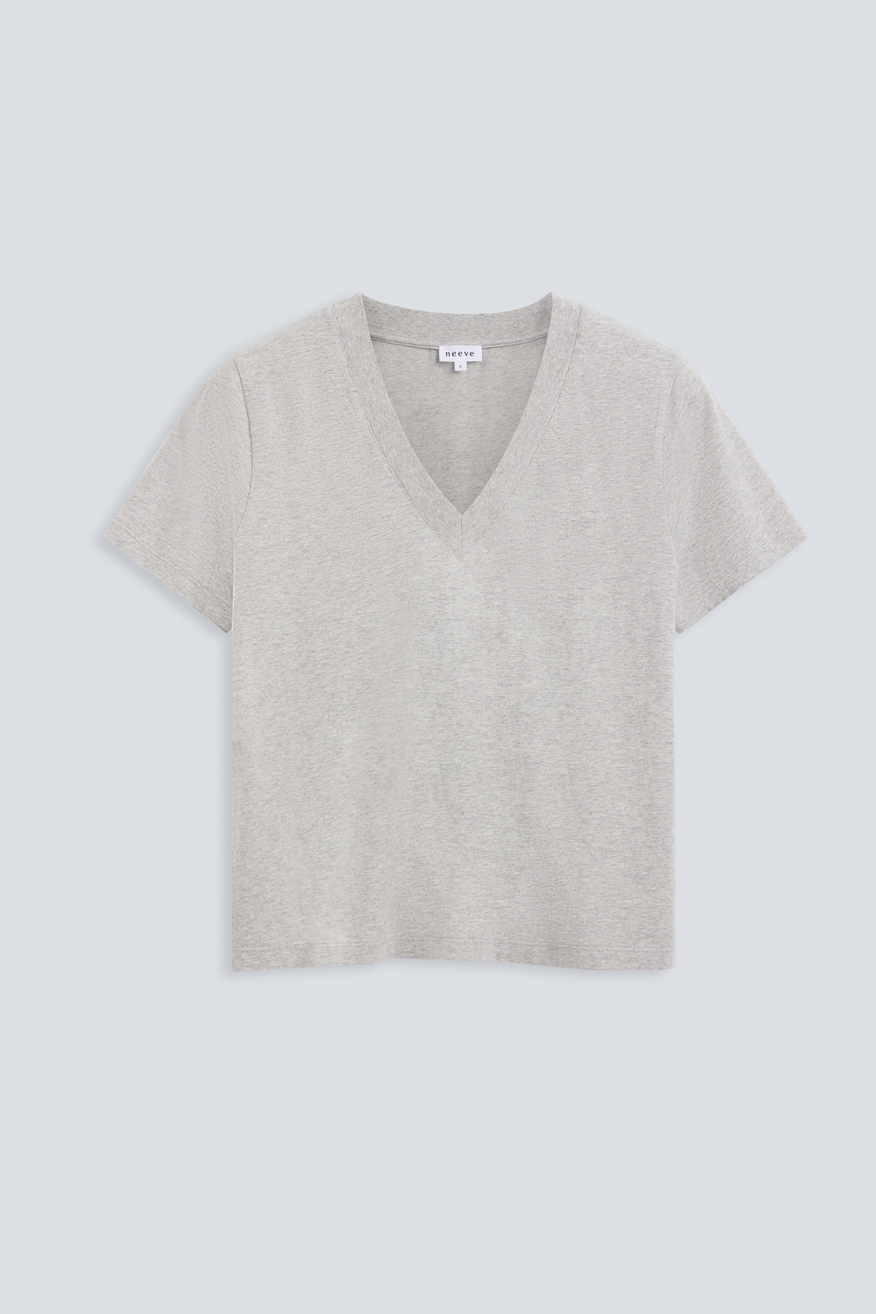 The Victoria in Grey Melange. 180 grams 100% organic cotton. GOTS Certified. Front view. 